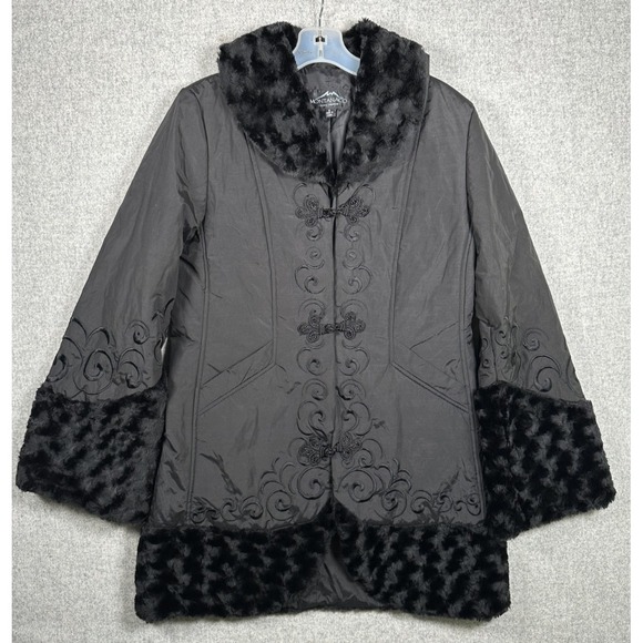 Montanaco Jackets & Blazers - Montana Co Womens Small Jacket Coat Black Faux Fur Chic Embroidered